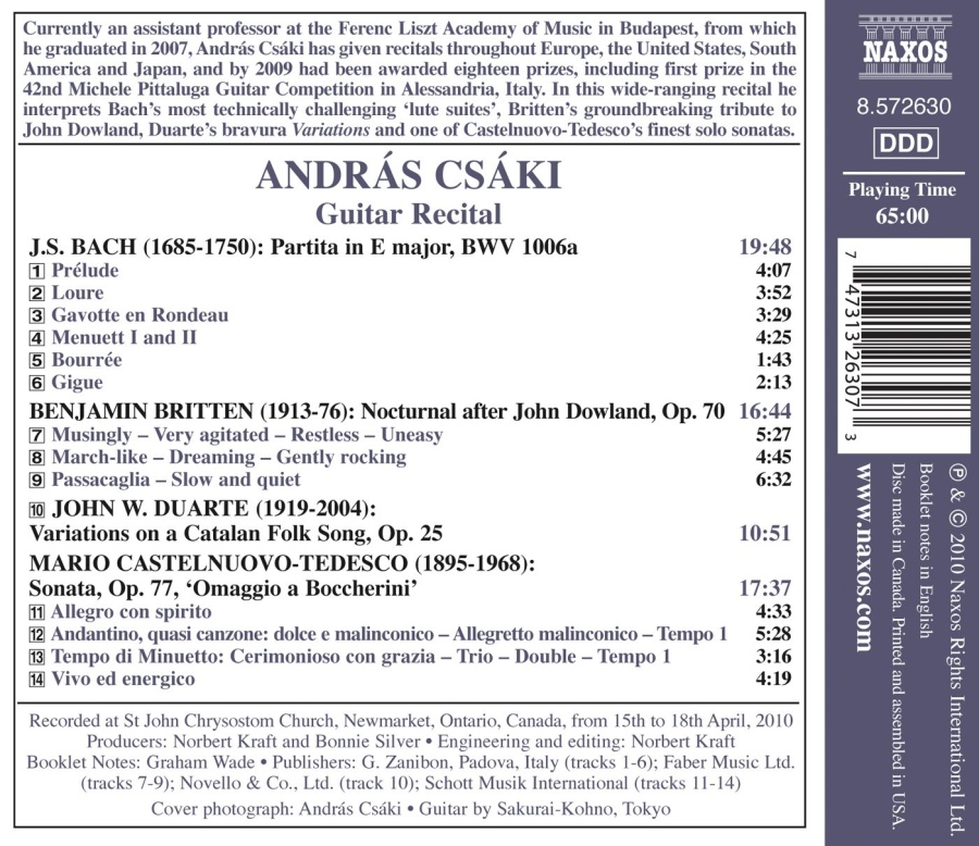 Andras Csaki - Guitar Recital - BACH, BRITTEN, DUARTE, CASTELNUOVO-TEDESCO - slide-1