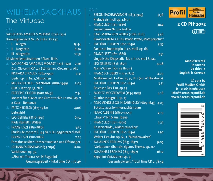 Backhaus, Wilhelm;The Virtuoso - Mozart, Strauss, Chopin, Brahms, Liszt - slide-1