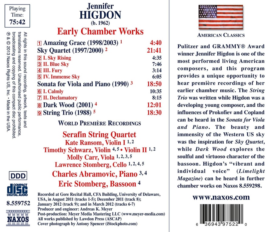 Higdon: Sky Quartet, Amazing Grace, Viola Sonata, Dark Wood, String Trio - slide-1