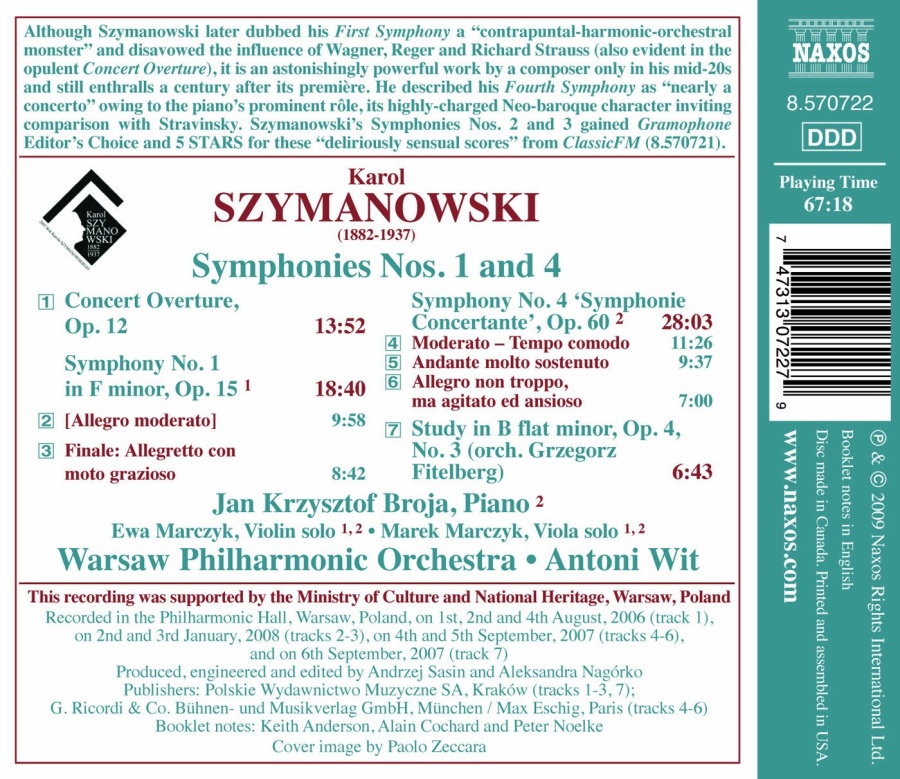 Szymanowski: Symphonies Nos. 1 and 4, Concert Overture, Study in B flat minor - slide-1