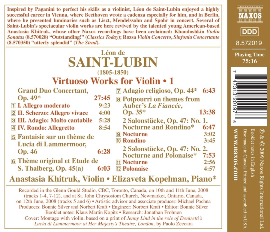 Saint-Lubin: Virtuoso Works for Violin 1 - Fantaisie, Grand Duo Concertant, 2 Salonstücke, Adagio religioso - slide-1