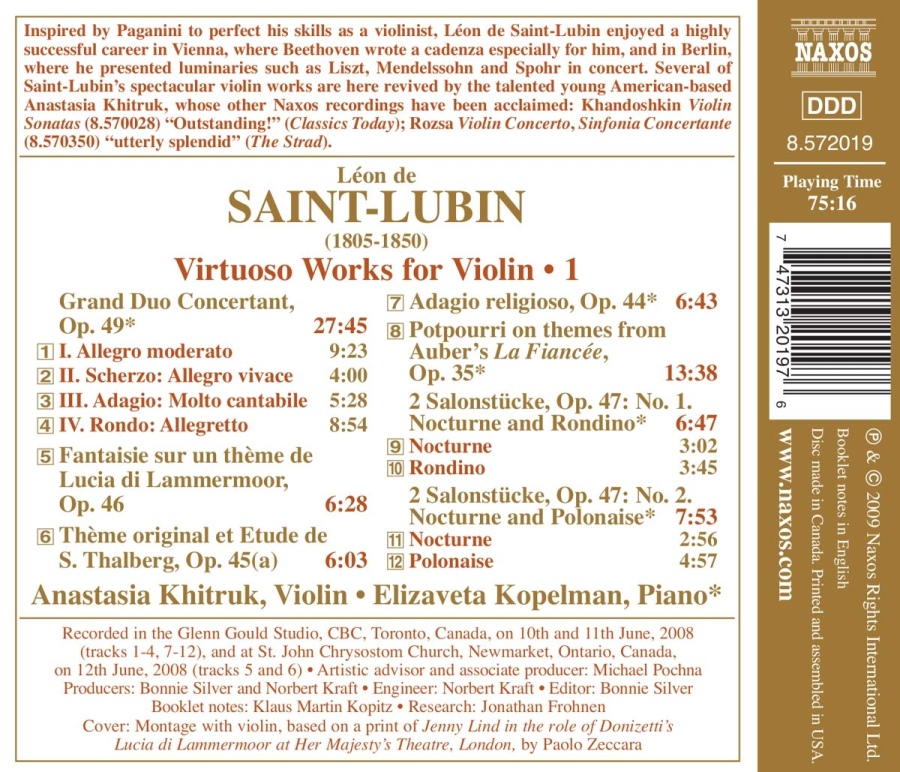 Saint-Lubin: Virtuoso Works for Violin 1 - Fantaisie, Grand Duo Concertant, 2 Salonstücke, Adagio religioso - slide-1