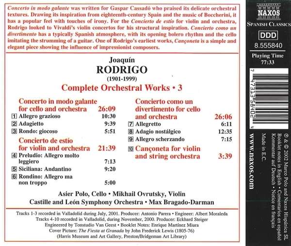 RODRIGO: Concierto in Modo Galante; Concierto de Estio (Complete Orchestral Works, Vol. 3) - slide-1