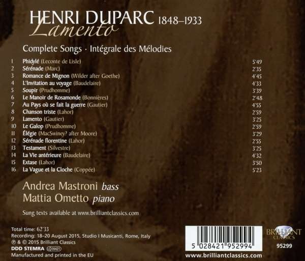 Duparc: Lamento Complete Songs - slide-1
