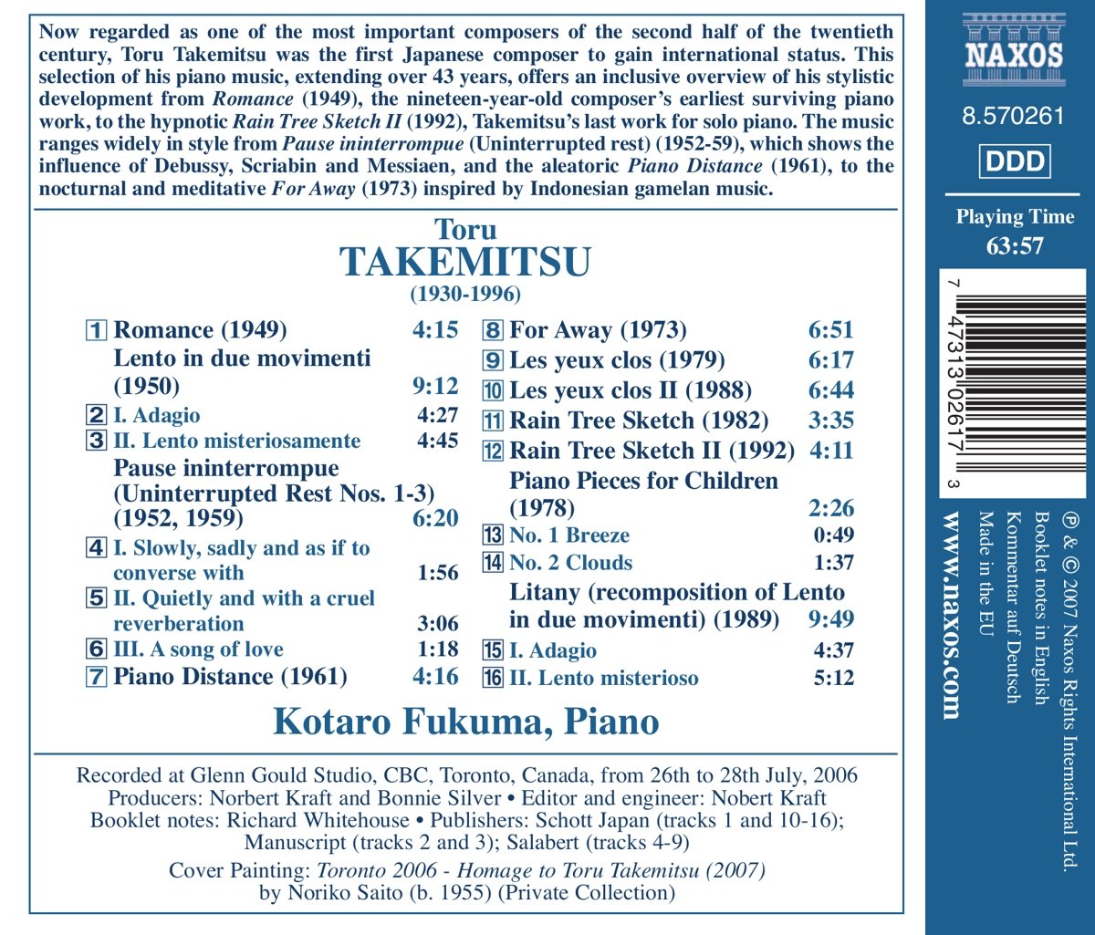 TAKEMITSU: Piano Music - Romance, Rain Tree Sketches I & II, Litany - slide-1