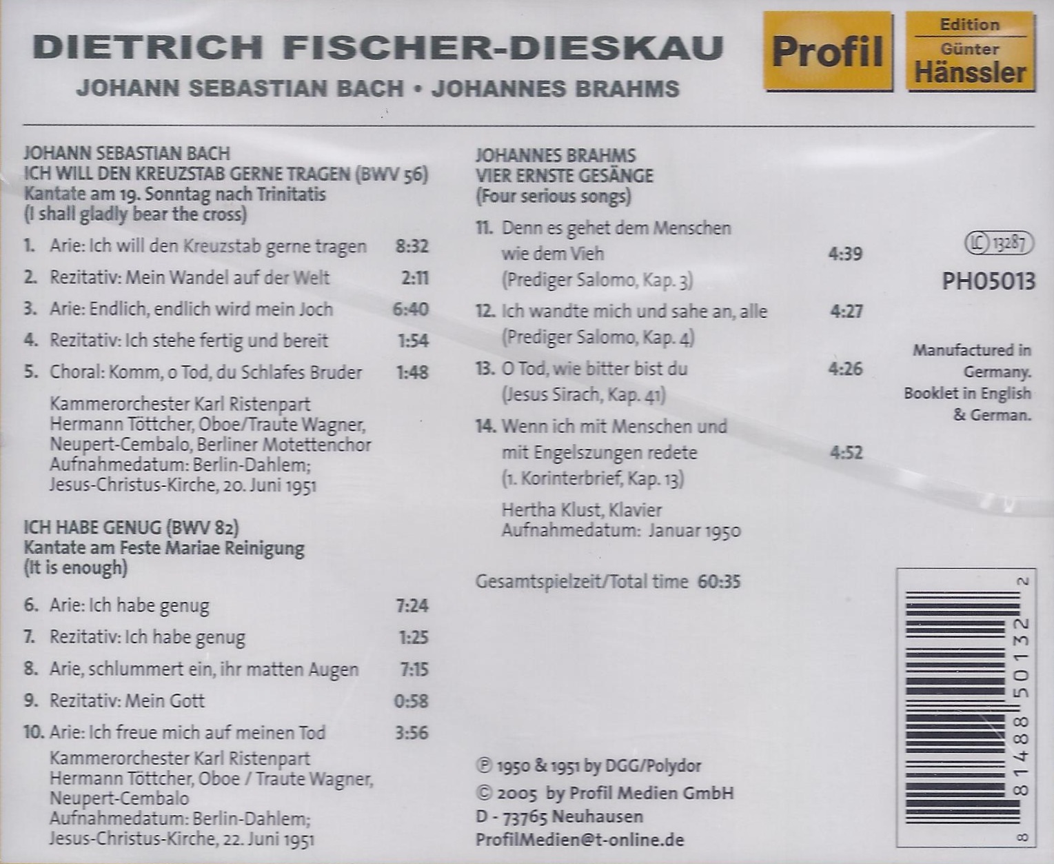 Dietrich Fischer-Dieskau - Bach and Brahms - slide-1