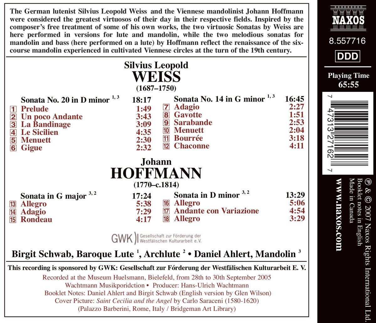 WEISS: Sonatas Nos. 14 & 20  for Lute & Mandolin, HOFFMAN:  Mandolin Sonatas - slide-1