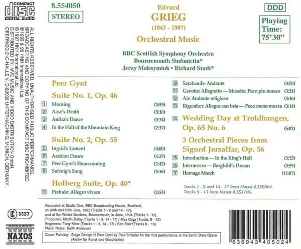 GRIEG: Orchestral Music: Orchestral Music: Peer Gynt, Holberg Suite, Sigurd Jorsalfar, Wedding Day at Troldhaugen. - slide-1