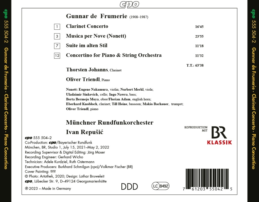 Frumerie: Clarinet Concerto; Piano Concertino - slide-1