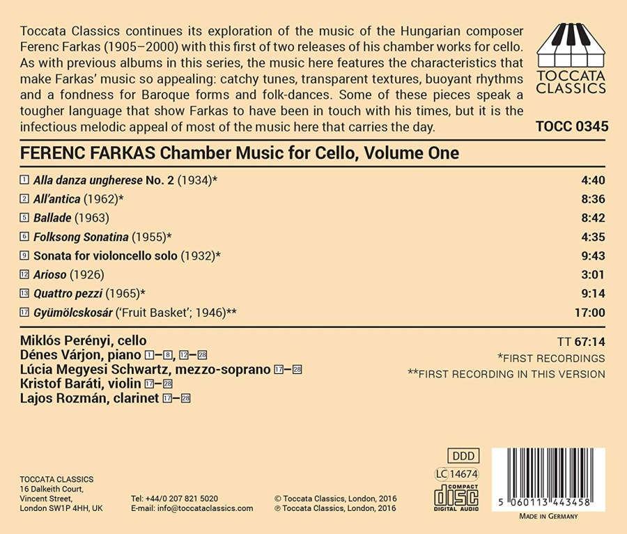 Farkas: Complete Chamber Music for Cello Vol. 1 - slide-1