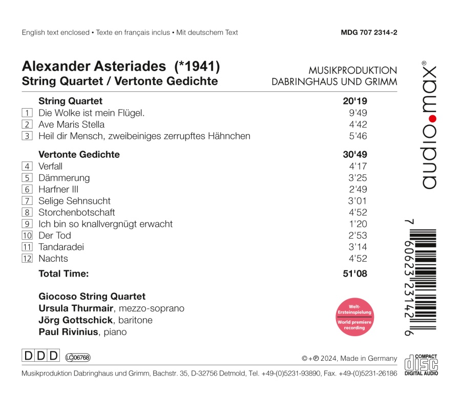 Asteriades: String Quartet & Vertonte Gedichte - slide-1