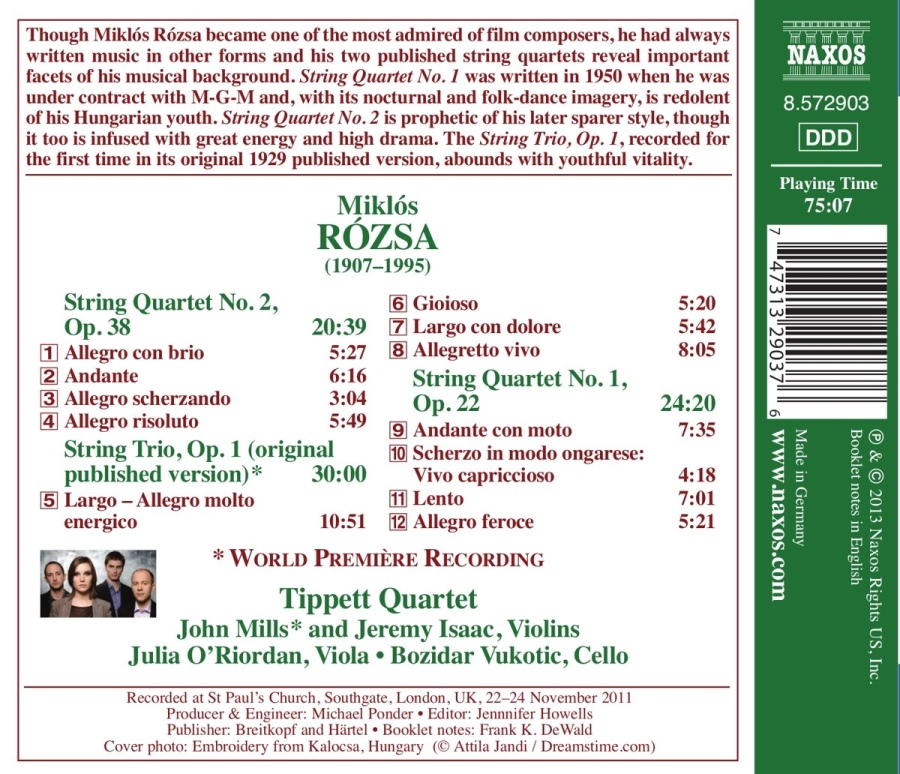 Rozsa: String Quartets Nos. 1 & 2, String Trio - slide-1