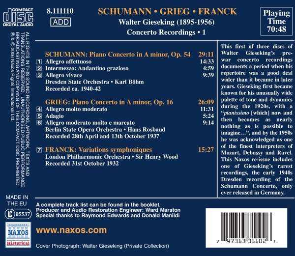 SCHUMANN / GRIEG: Piano Concertos / FRANCK: Symphonic Variations - slide-1