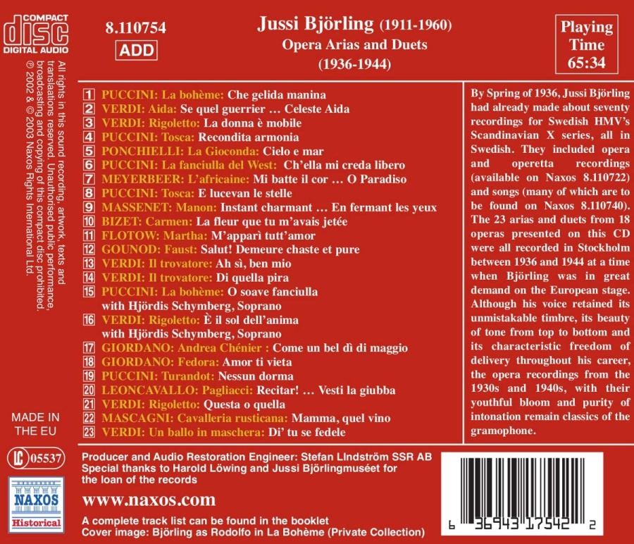 BJORLING, Jussi: Bjorling Collection, Vol. 3: Opera Arias and Duets (1936-1944) - slide-1