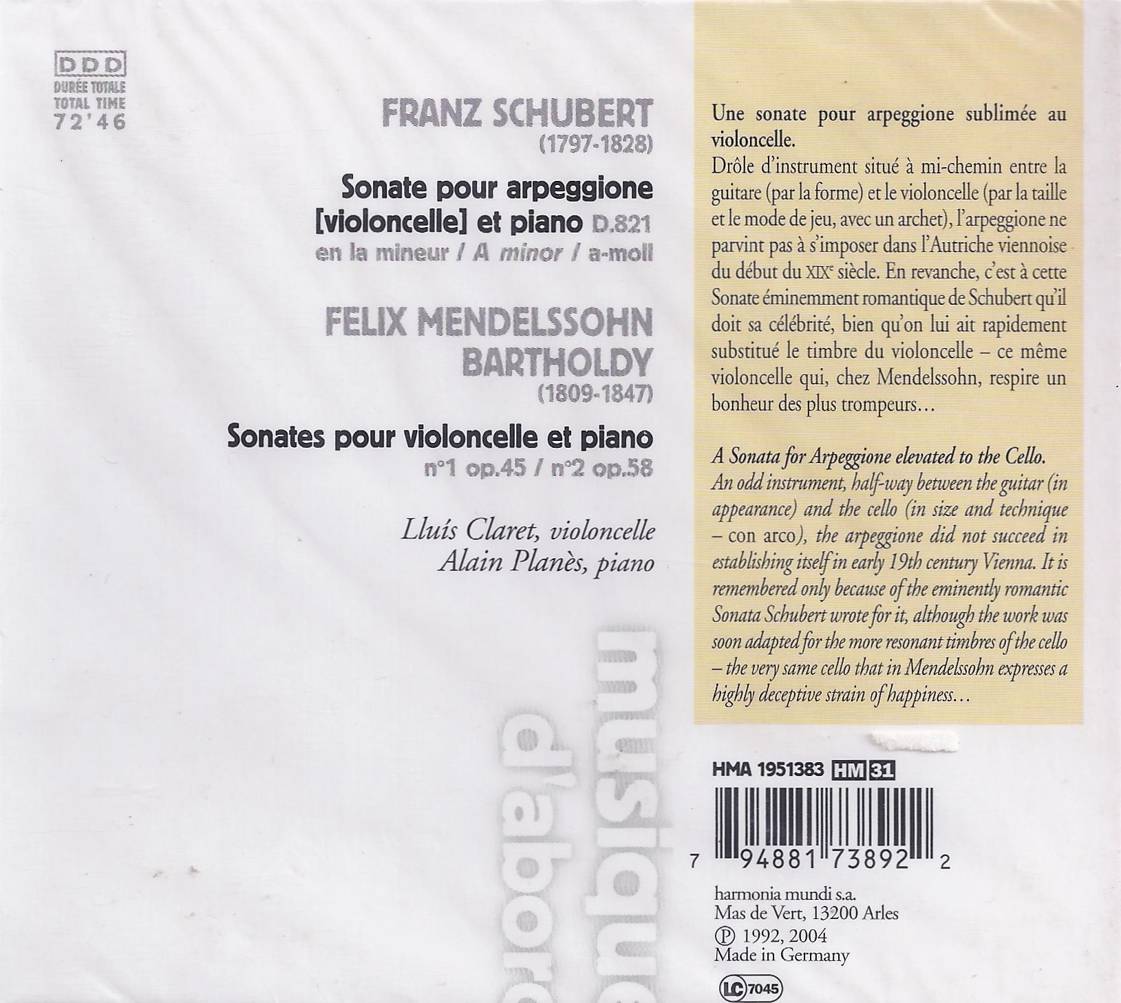 Schubert: Sonate Arpeggione / Mendelssohn: Sonatas - slide-1
