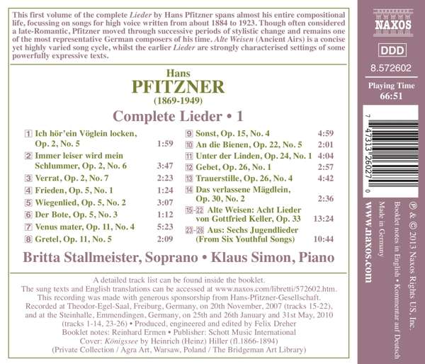 Pfitzner: Complete Lieder Vol. 1 - slide-1