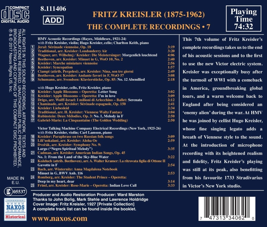 Kreisler: Complete Recordings Vol. 7 (1921-1925) - slide-1