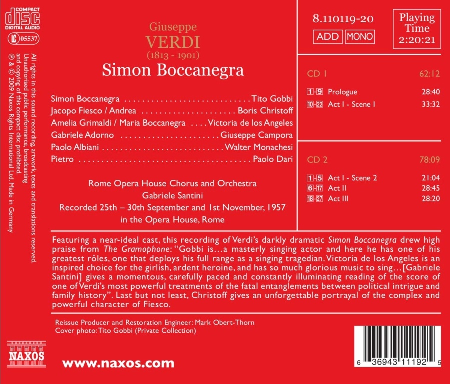 Verdi: Simon Boccanegra -1957 Recordning  (2 CD) - slide-1