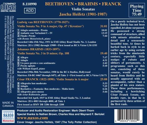 BEETHOVEN / BRAHMS / FRANCK: Violin Sonatas - slide-1