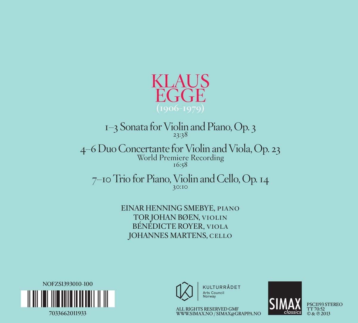Egge: Piano Trio, Sonata for Violin and Piano, Duo Concertante - slide-1