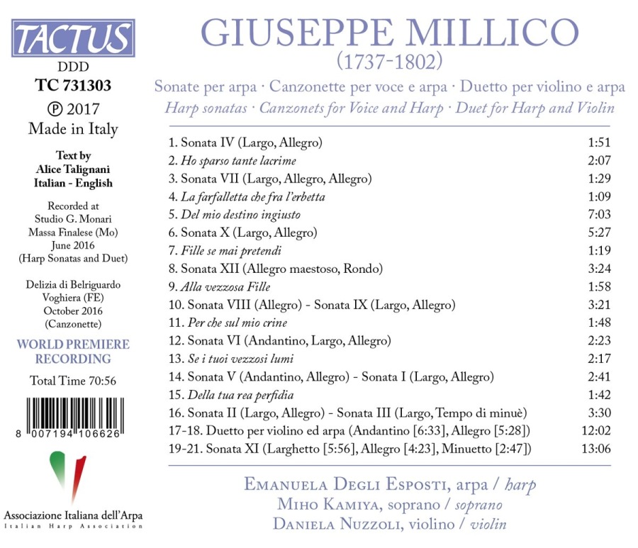 Millico: Harp sonatas; Canzonets for Voice and Harp; Duet for Harp and Violin - slide-1