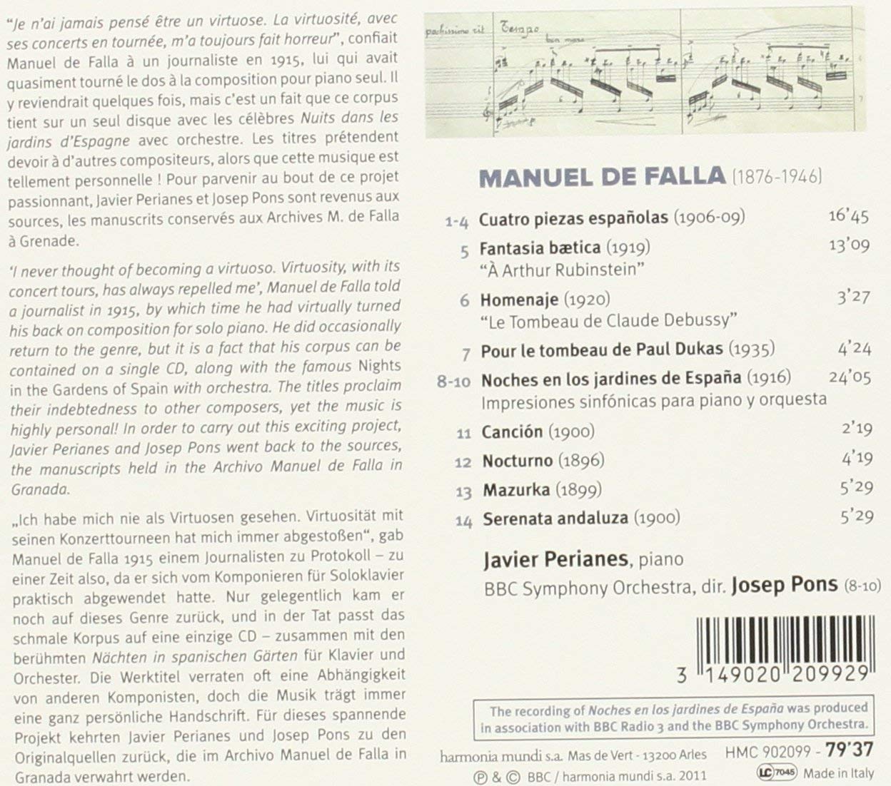 Falla: Noches en los jardines de Espana, Works for solo piano - slide-1