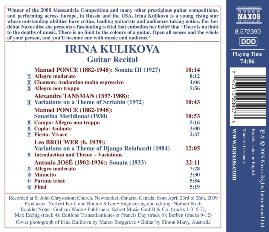 Irina Kulikova - Guitar Recital - Manuel PONCE, Alexandre TANSMAN, Leo BROUWER, Antonio JOSÉ - slide-1