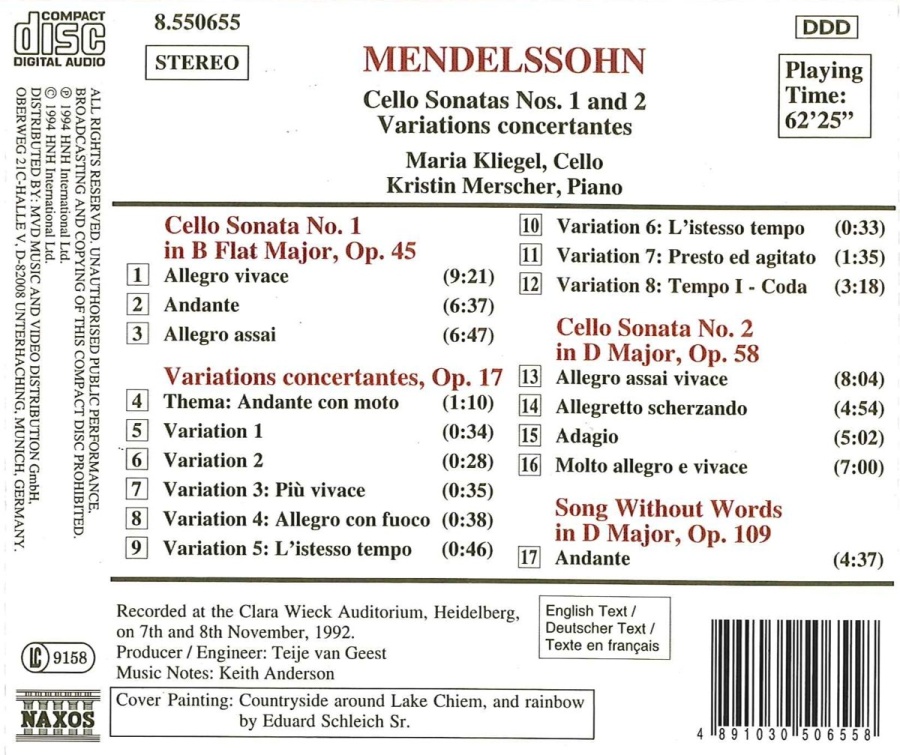 Mendelssohn: Cello Sonatas Nos. 1 and 2, Variations Concertantes - slide-1