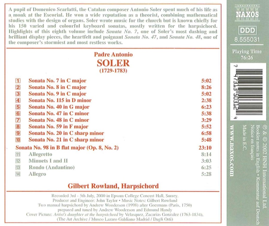 SOLER: Sonatas for Harpsichord, Vol. 8 - slide-1