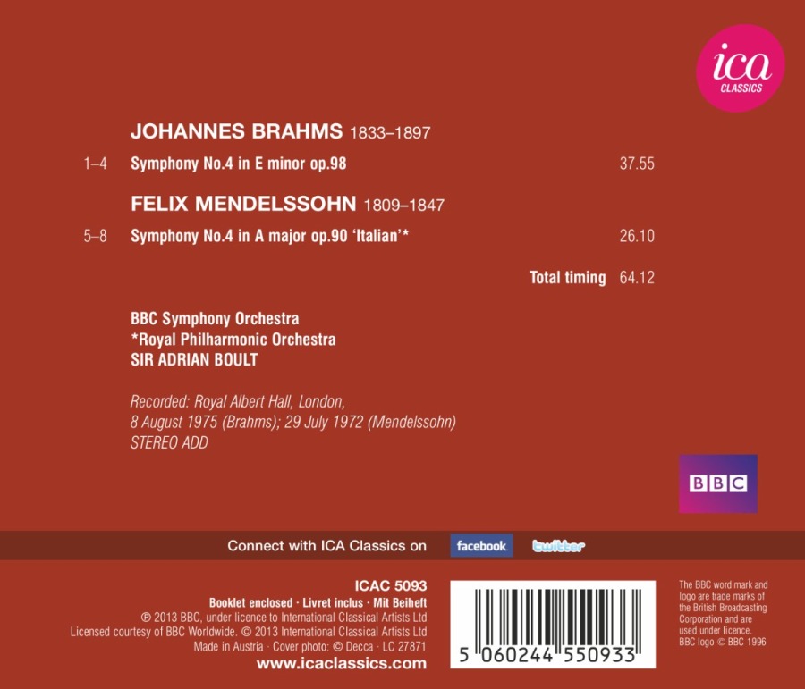 Brahms: Symphony No. 4, Felix Mendelssohn: Symphony No. 4 "Italian" - slide-1
