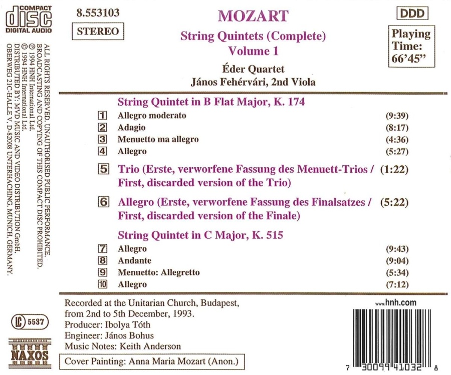 MOZART: String Quintets Vol. 1, K. 174 and K. 515 - slide-1