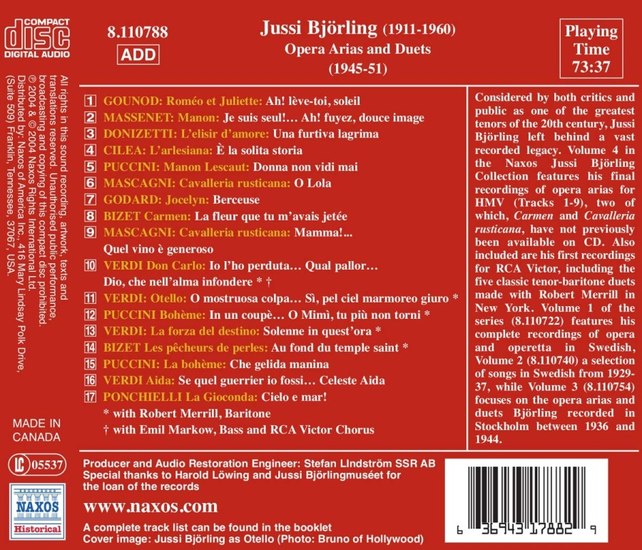 BJORLING, Jussi: Bjorling Collection, Vol. 4: Opera Arias and Duets (1945-1951) - slide-1