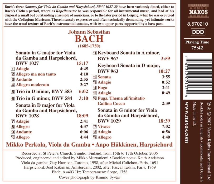 BACH: Sonatas for Viola da Gamba & Harpsichord - slide-1