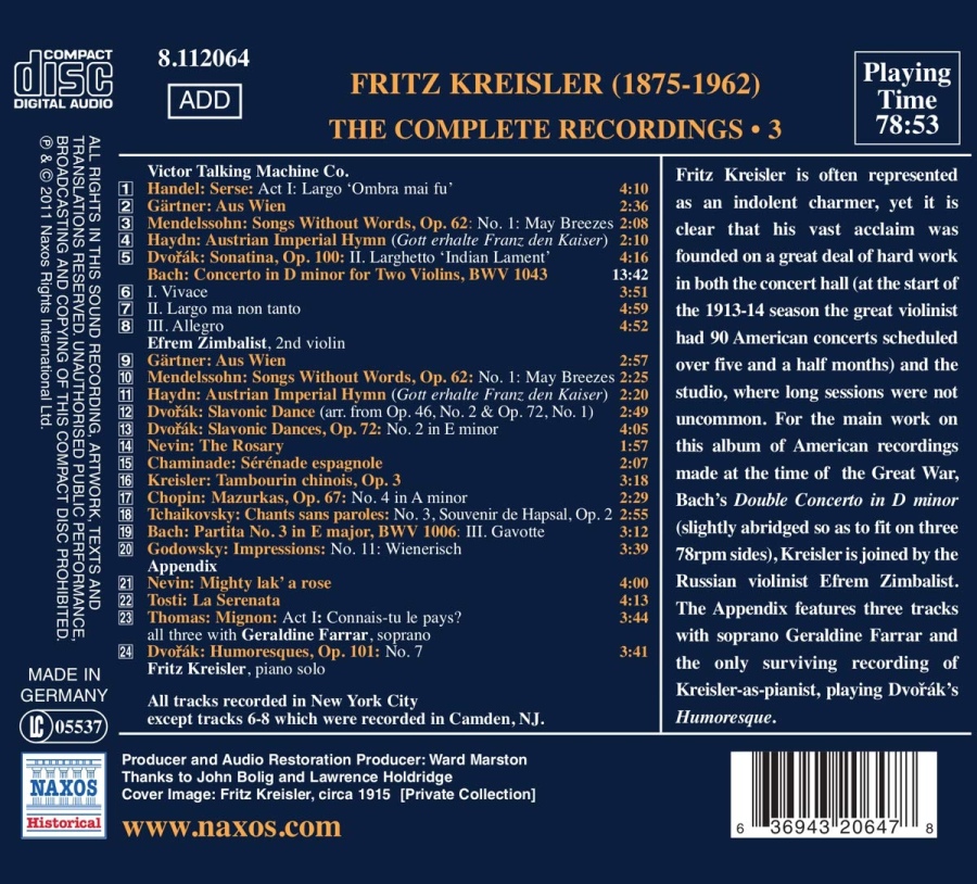 Kreisler The Complete Recordings 3, nagr. 1914-1916 - slide-1