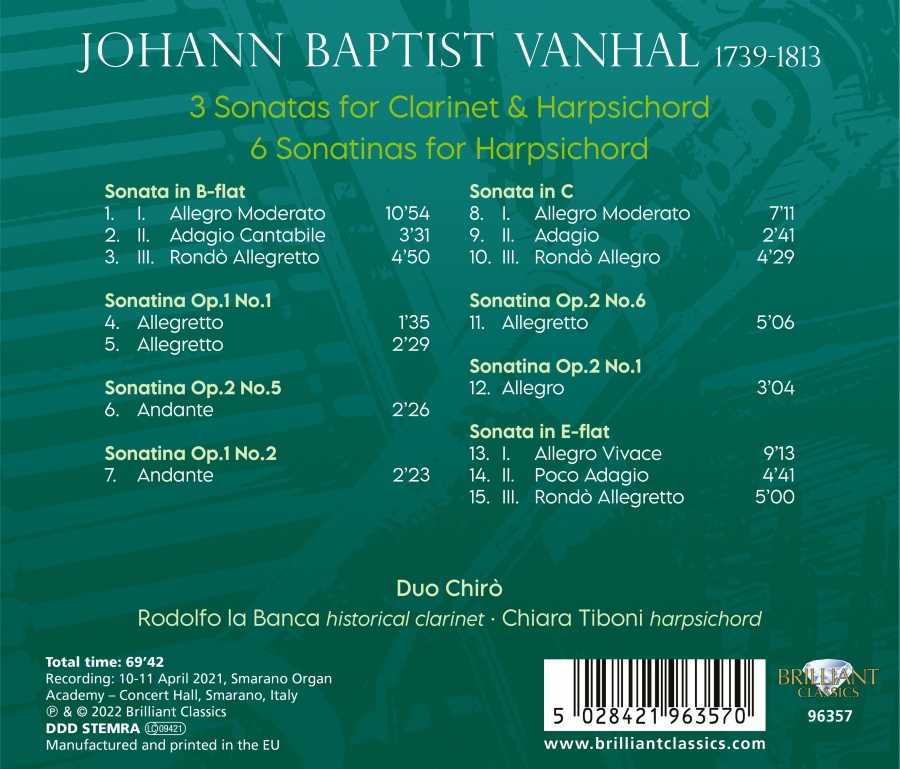 Vanhal: 3 Sonatas for Clarinet & Harpsichord, 6 Sonatinas for Harpsichord - slide-1