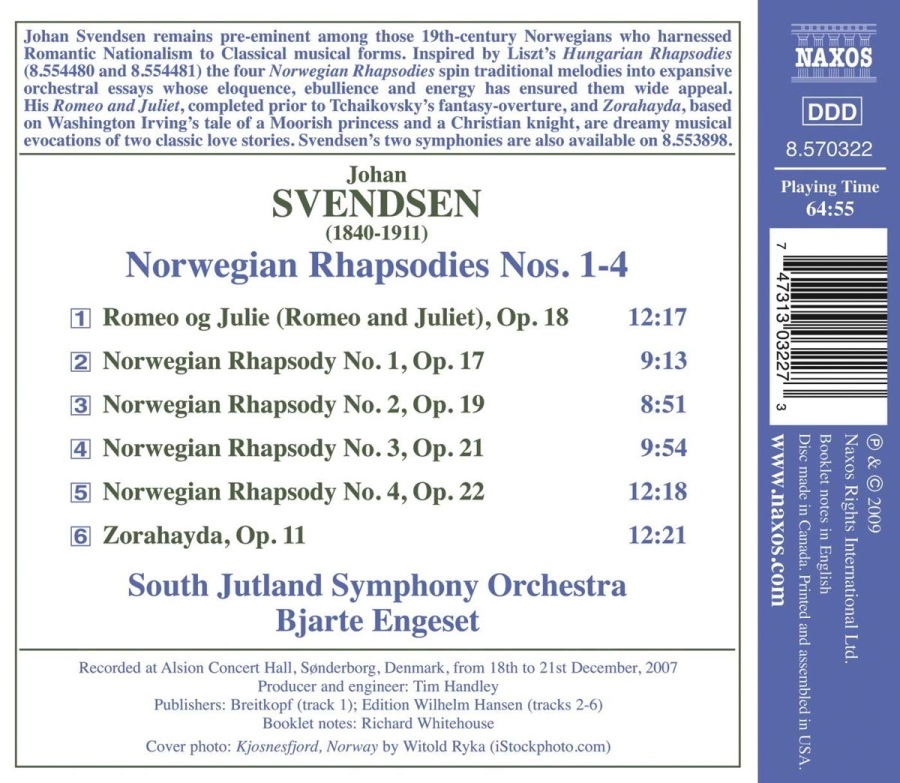 SVENDSEN: Norwegian Rhapsodies Nos. 1-4, Romeo and Juliet, Zorahayda - slide-1