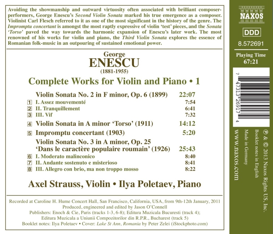 Enescu: Complete Works for Violin and Piano Vol. 1 - slide-1