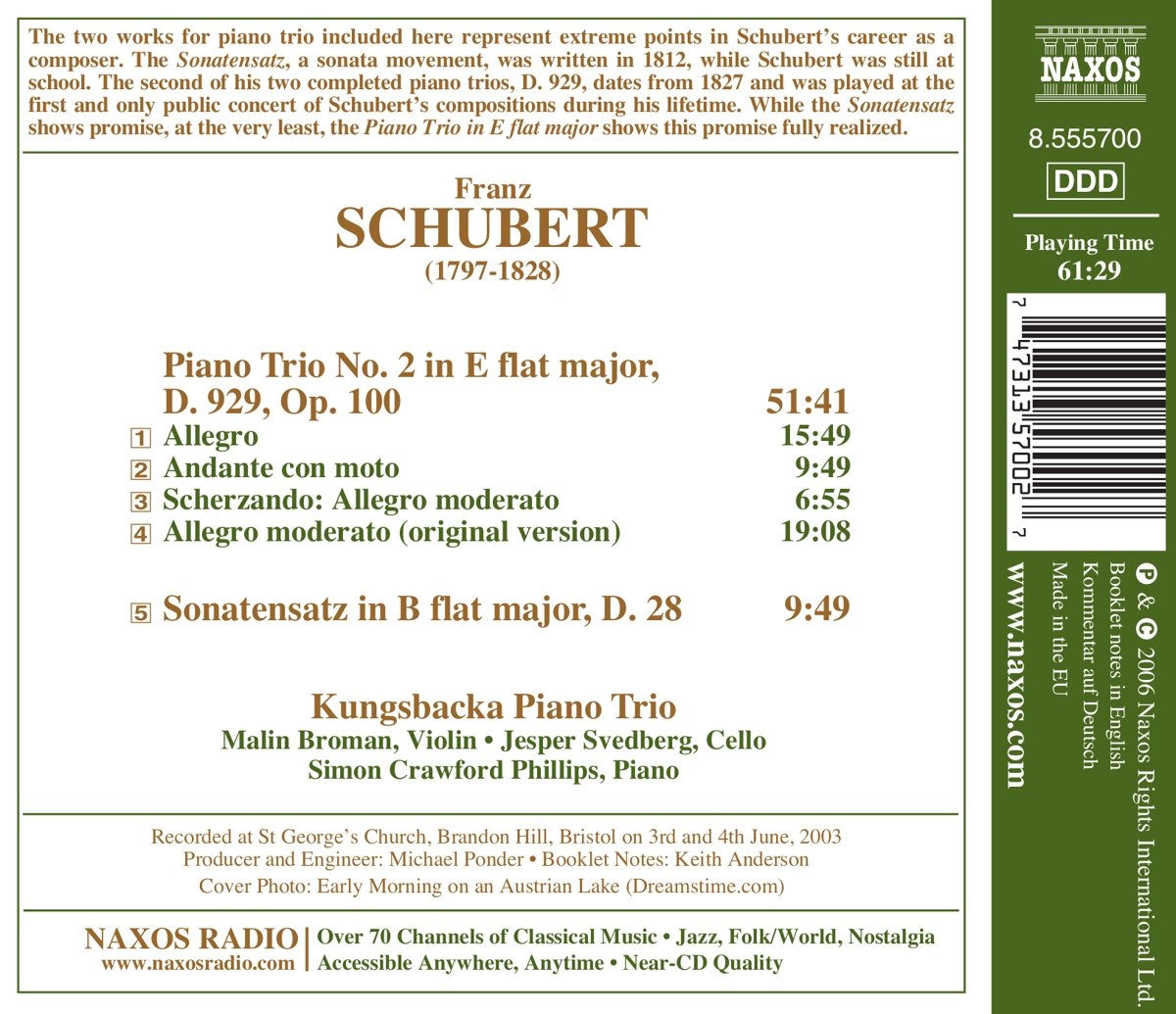 SCHUBERT: Piano Trio D. 929, Sonatensatz, D. 28 - slide-1