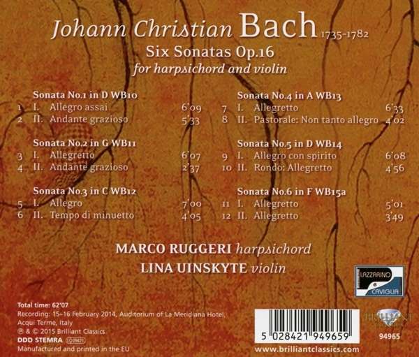 J.C. Bach: Sonatas for Harpsichord and Violin - slide-1