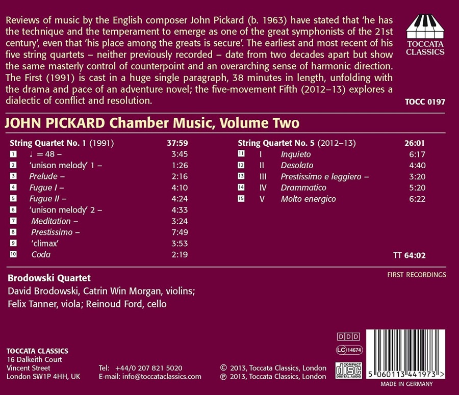 Pickard: Chamber Music Vol. 2 - String Quartets Nos. 1 & 5 - slide-1