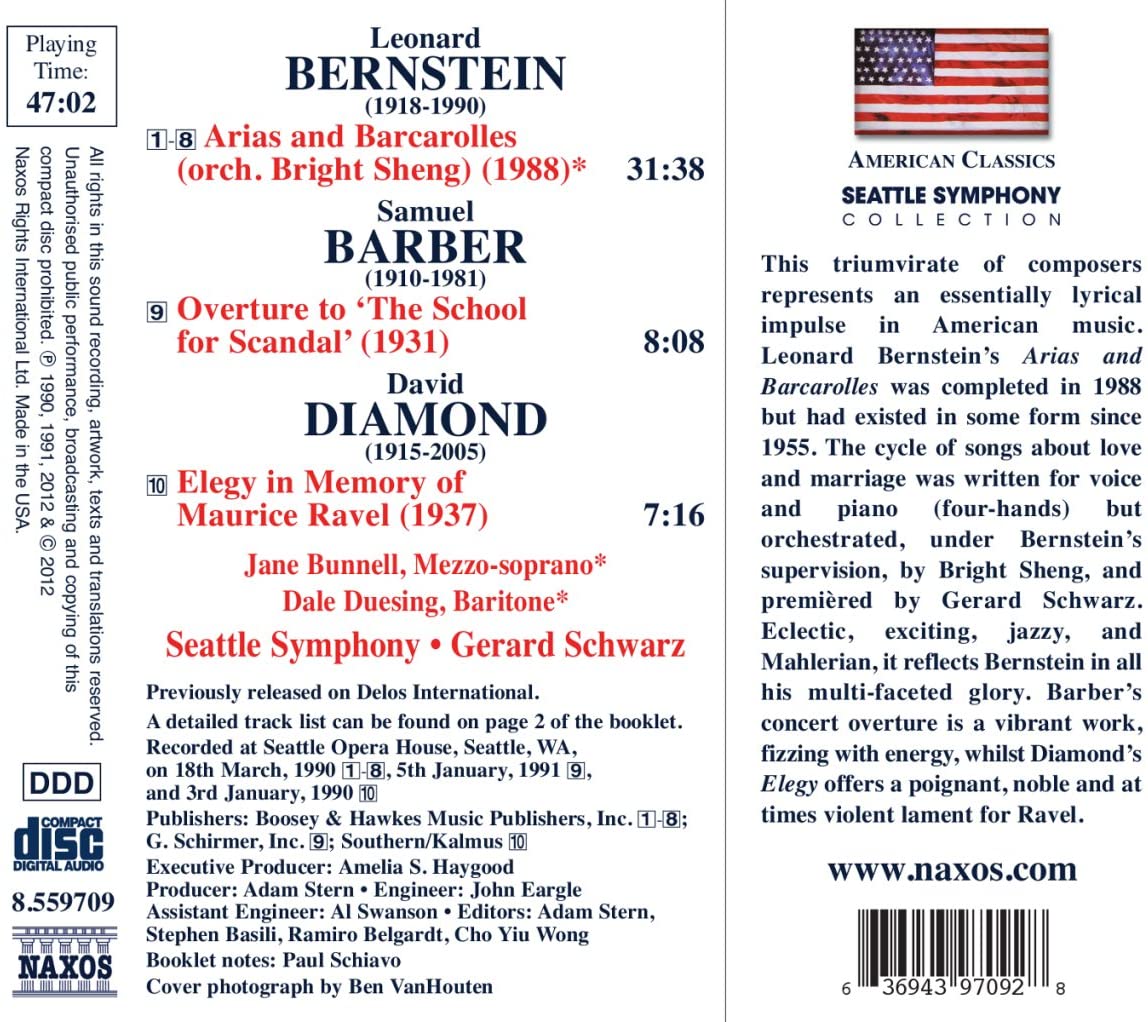Bernstein: Arias and Barcarolles, Barber, Diamond - slide-1