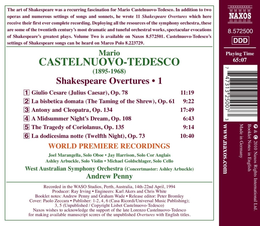 Castelnuovo-Tedesco: Shakespeare Overtures Vol. 1 - slide-1