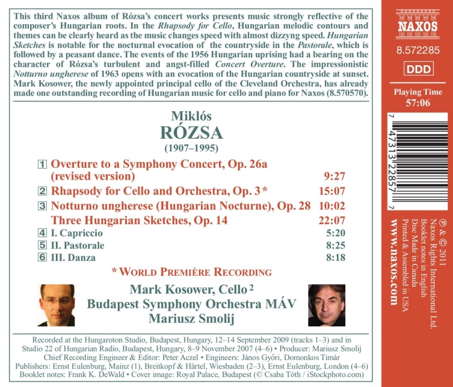 Rozsa: Three Hungarian Sketches, Cello Rhapsody, Hungarian Nocturne - slide-1