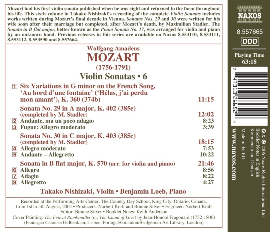 MOZART: Violin Sonatas, Vol. 6 - slide-1