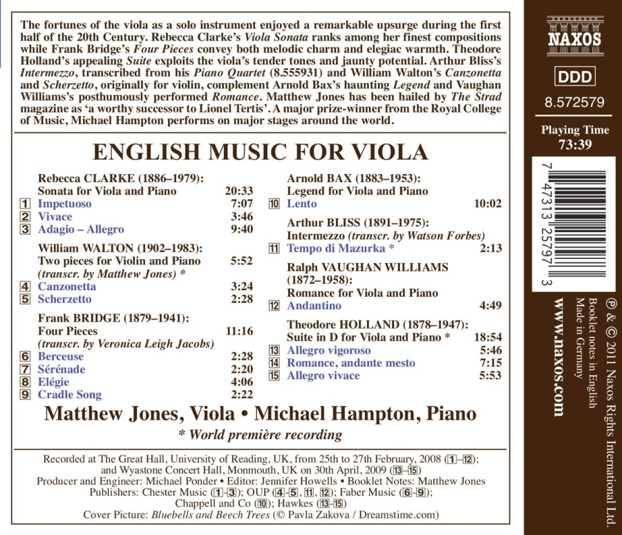 English Music for Viola - CLARKE, WALTON, BRIDGE, BAX, BLISS, HOLLAND, VAUGHAN WILLIAMS - slide-1