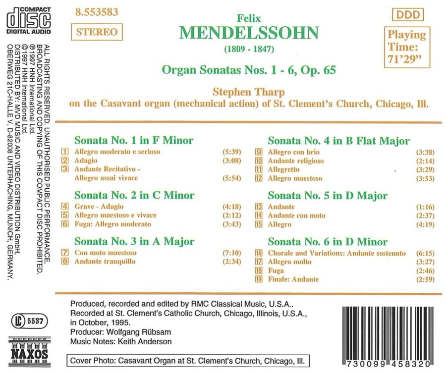 MENDELSSOHN: Organ Sonatas Nos. 1- 6, Op. 65 - slide-1