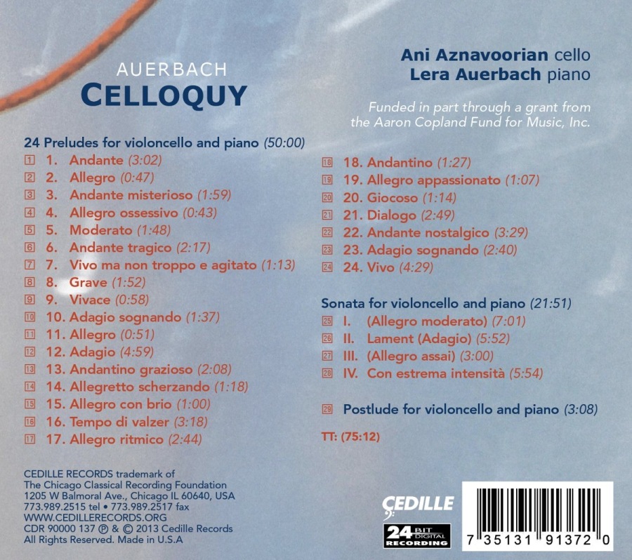Auerbach: Celloquy - 24 Preludes for violoncello & piano, Sonata, Postlude - slide-1