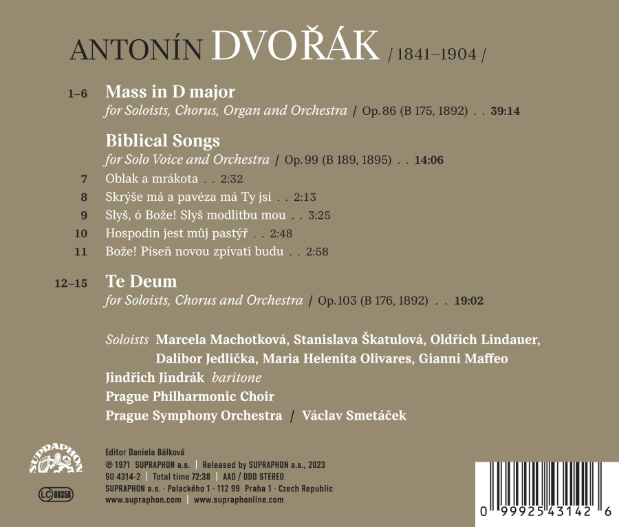 Dvořák: Mass in D major; Biblical Songs; Te Deum - slide-1