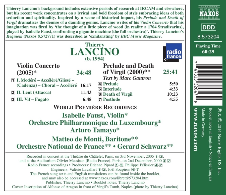 Lancino: Violin Concerto Prelude and Death of Virgil - slide-1