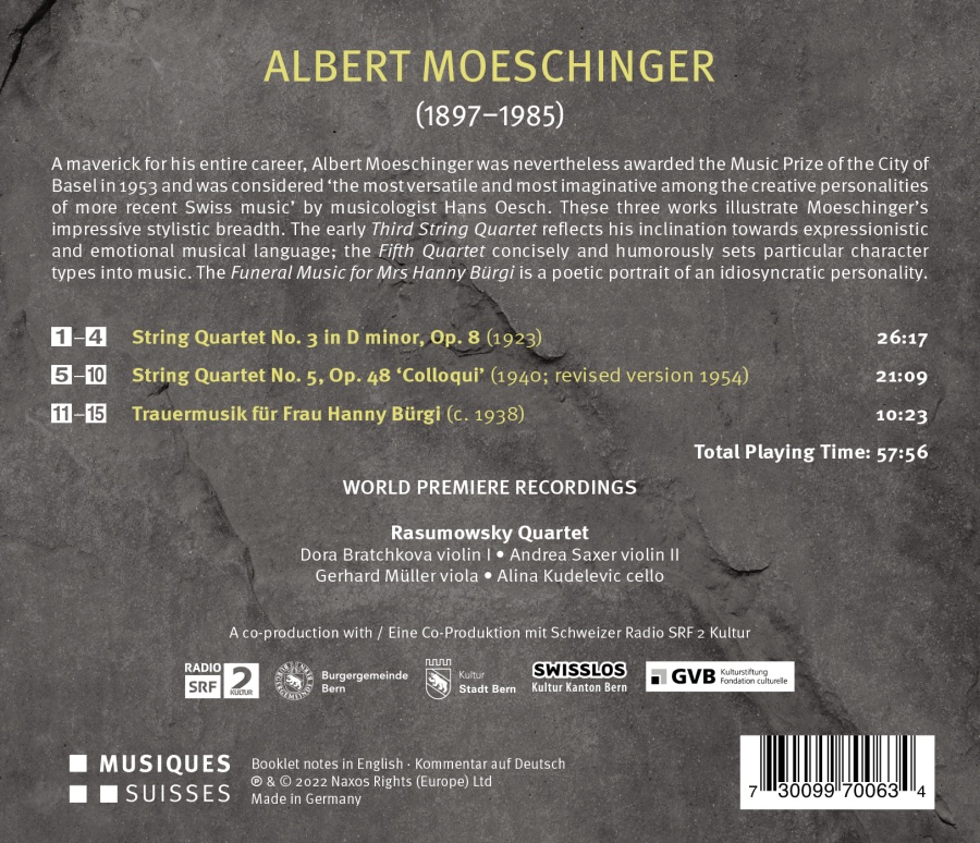 Moeschinger: String Quartets Nos. 3 & 5; Trauermusik - slide-1